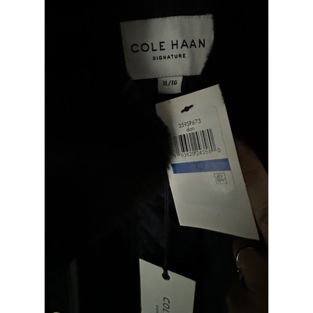 Cole Haan Signature Quilt Belted Jacket -Removable Faux Fur Collar Size XL -Navy - Picture 2 of 5